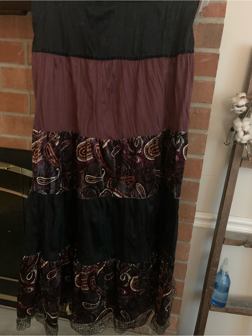 FANG Tiered Maxi Skirt in Plum and Black